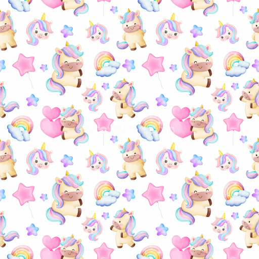 Pattern Bundle - Seamless 3D Pattern PBR Texture Featuring Playful Pastel Unicorns and Rainbows texture preview