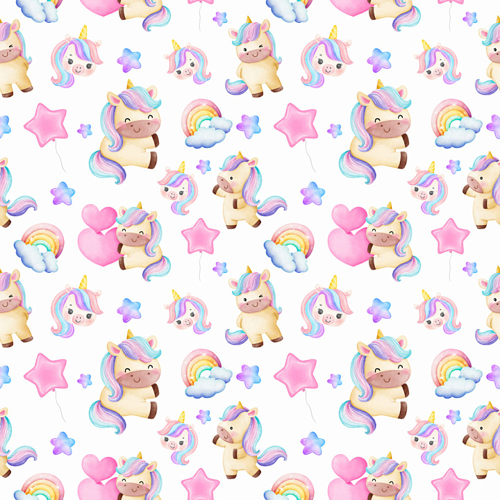 Pattern Featuring Playful Pastel Unicorns and Rainbows seamless PBR texture preview
