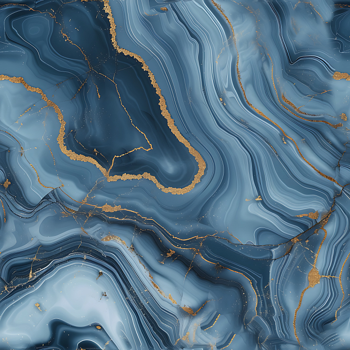 Blue Marble with Glowing Gold Vein Accents seamless PBR texture preview