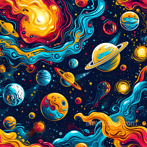 Space PBR Texture Featuring Psychedelic Planets and Cosmic Nebulae seamless Star, space, planets PBR texture