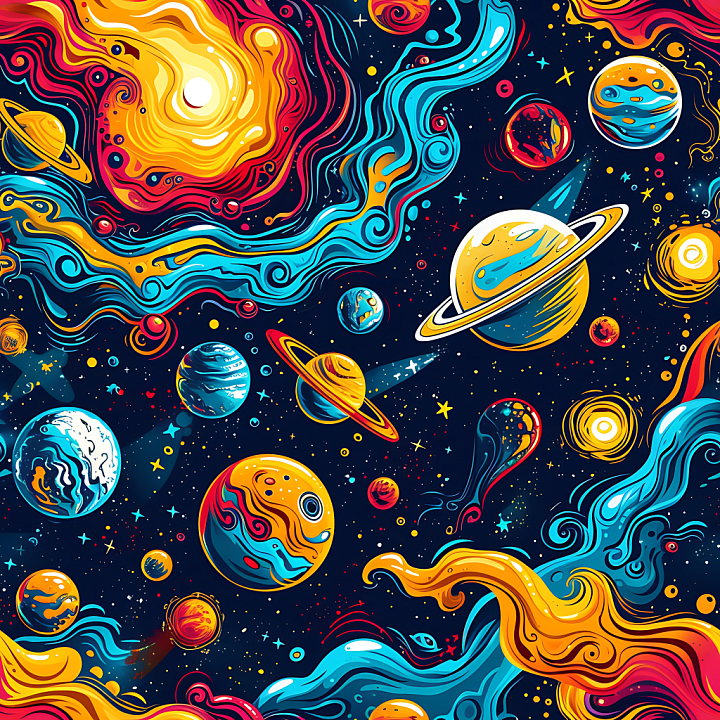 Space Featuring Psychedelic Planets and Cosmic Nebulae seamless PBR texture preview