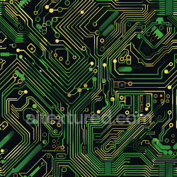 seamless Seamless 3D Neon Circuit Board Camouflage PBR Texture with Glowing Green and Yellow Pathways texture 8k free download PBR