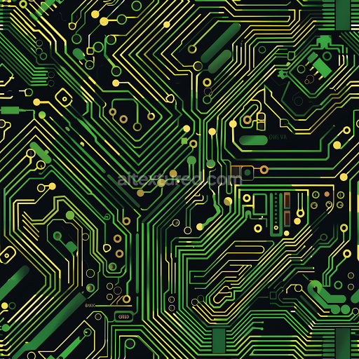 Preview — Seamless 3D Neon Circuit Board Camouflage PBR Texture with Glowing Green and Yellow Pathways