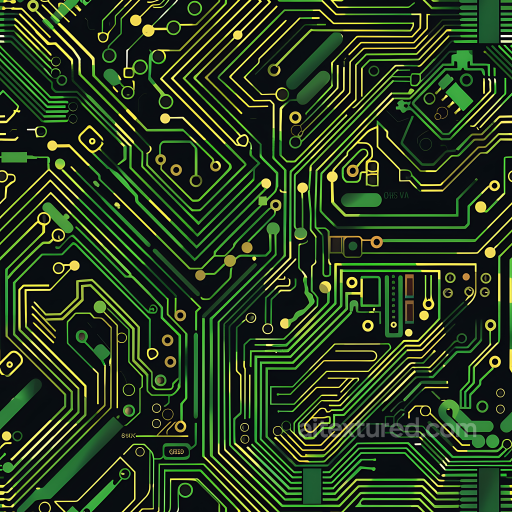 Neon Circuit Board Camouflage PBR Texture with Glowing Green and Yellow Pathways seamless Color Camouflage PBR texture
