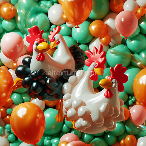 Seamless 3D Inflated PBR Texture of Colorful Balloon Clusters