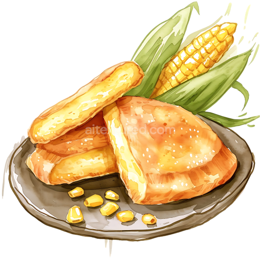 Paraguayan Chipa Guasu Corn Cake Breakfast Illustration with Fresh Corn on Plate