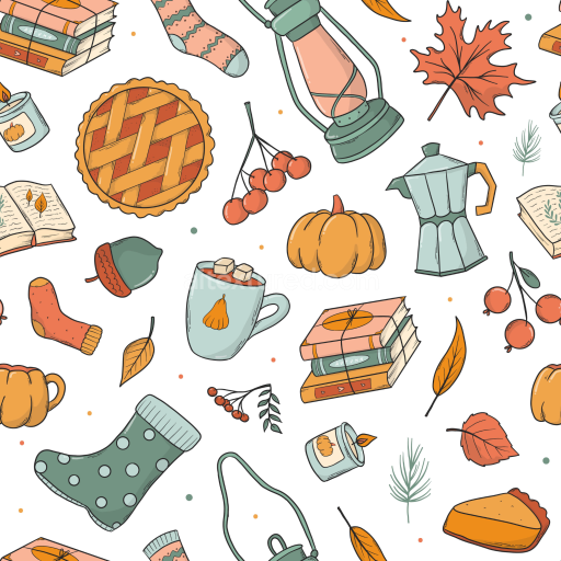 Seamless 3D PBR Texture Featuring Thanksgiving Icons and Autumn Elements