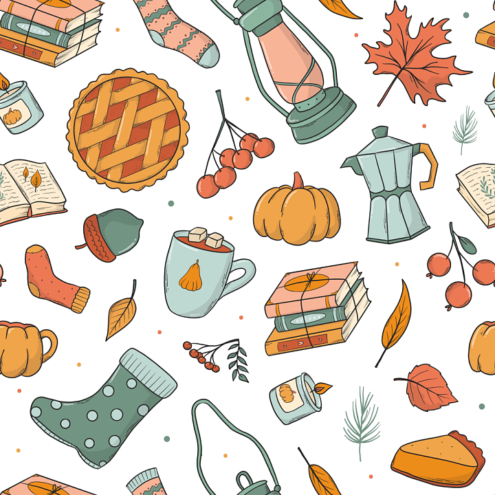 Featuring Thanksgiving Icons and Autumn Elements seamless PBR texture preview