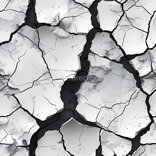 Seamless 3D cracked plaster and hole PBR texture in white and grey