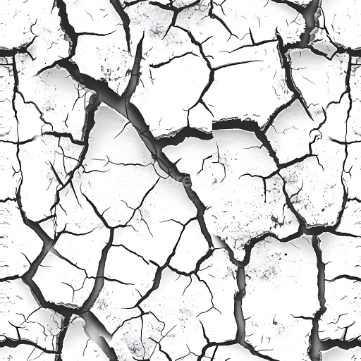 Seamless 3D Cracked White Plaster PBR Texture with Jagged Fractures and Rough Chipped Edges