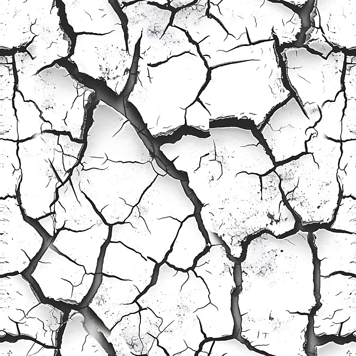 Cracked White Plaster with Jagged Fractures and Rough Chipped Edges seamless PBR texture preview