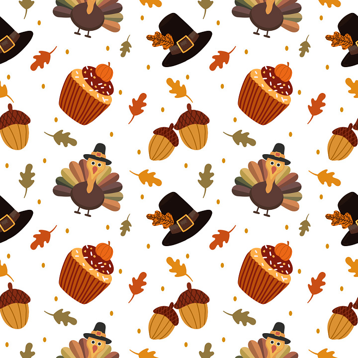 Pattern Featuring Festive Thanksgiving Motifs in Warm Autumn Colors seamless PBR texture preview