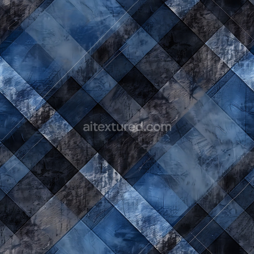 Seamless 3D PBR Plaid Texture Featuring Blue and Black Woven Patchwork Pattern