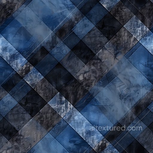 Seamless 3D PBR Plaid Texture Featuring Blue and Black Woven Patchwork Pattern texture preview