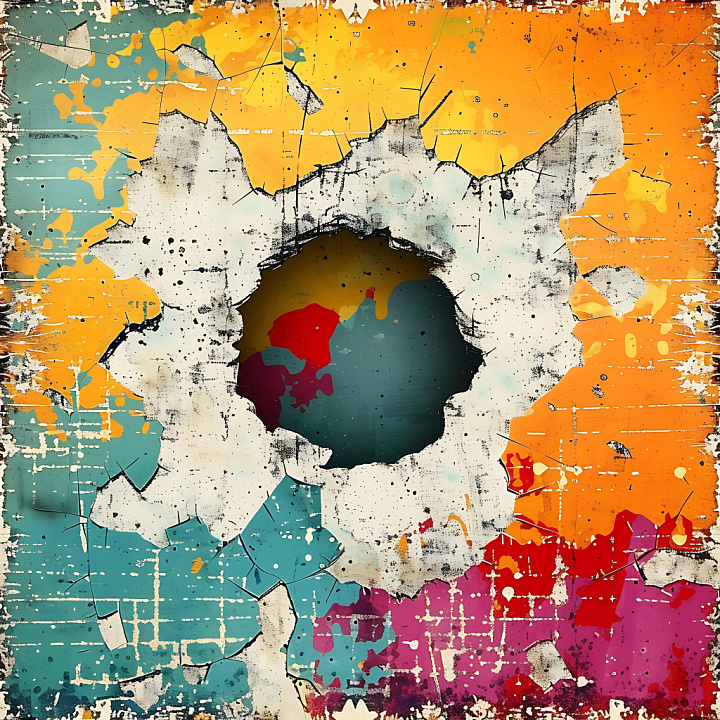 Cracked & Hole of Multicolor Chipped Painted Wall seamless PBR texture preview