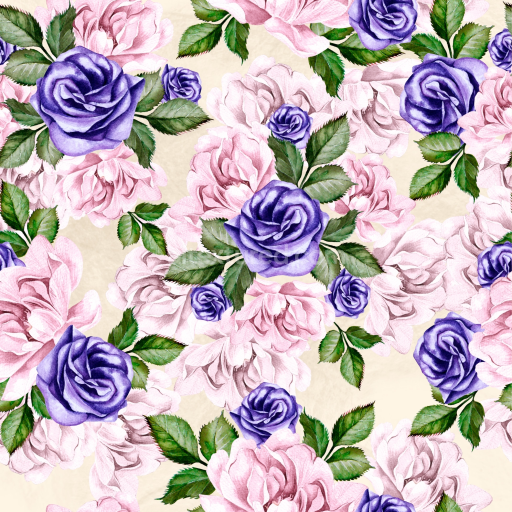 Seamless 3D PBR Texture Featuring Purple and Pink Rose Watercolor Pattern