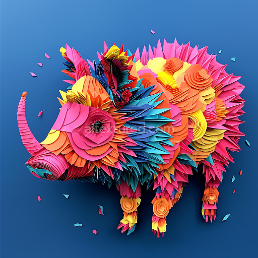 Seamless 3D PBR Texture of Origami-Style Collared Peccary with Bold Multicolor Paper Layers