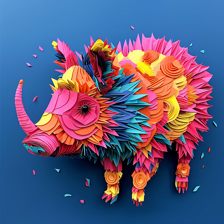Animal of Origami-Style Collared Peccary with Bold Multicolor Paper Lay… seamless PBR texture preview