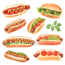 seamless Breakfast-Themed Gourmet Hot Dog PNG Graphics with Fresh Toppings and Condiments texture 8k free download PBR