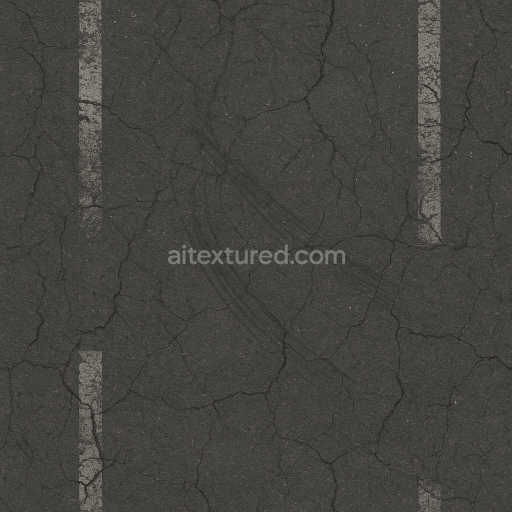 Seamless 3d texture pbr 8k asphalt cracked dark asphalt with faded paint and rough wear
