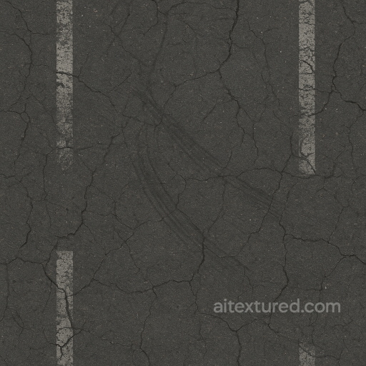 Asphalt Cracked Dark Asphalt With Faded Paint And Rough Wear seamless Park pavement PBR texture