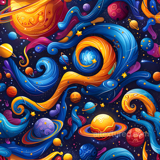 Space PBR Texture Featuring Vibrant Cosmic Galaxy and Planetary Orbits seamless Star, space, planets PBR texture