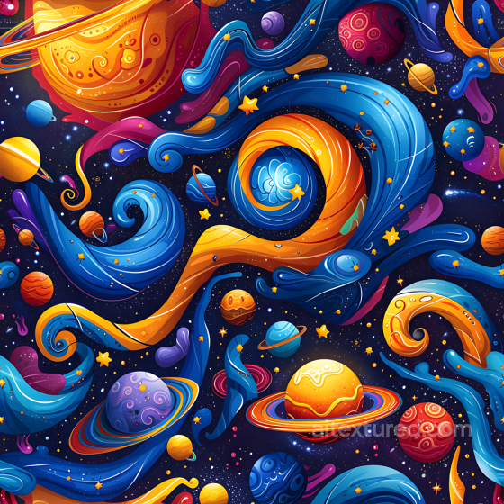 Space PBR Texture Featuring Vibrant Cosmic Galaxy and Planetary Orbits Star, space, planets texture preview