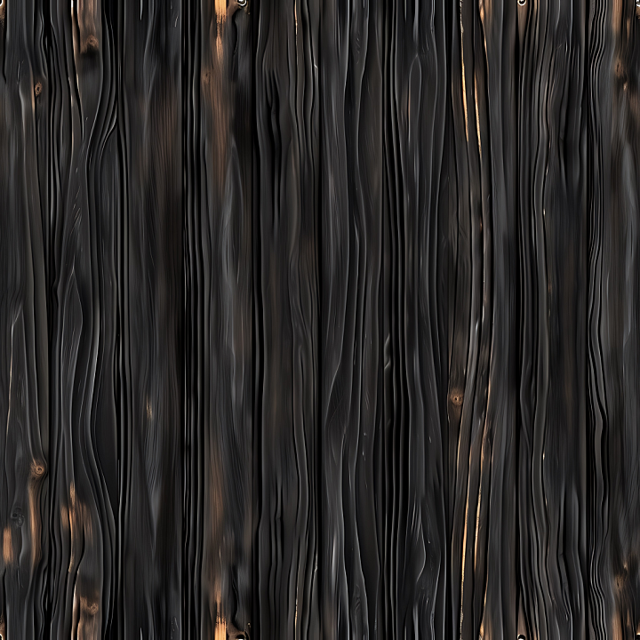 Blackened Wood Planks with Burnt Grain Highlights seamless PBR texture preview