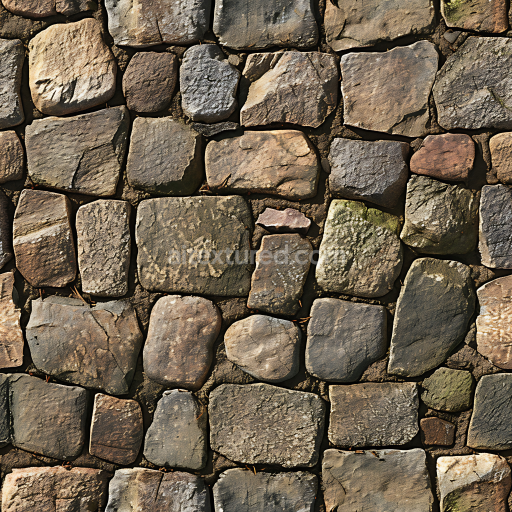 Seamless 3D Weathered Stone Wall PBR Texture with Natural Moss and Dirt