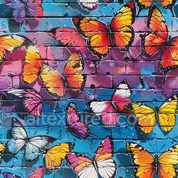 seamless Seamless 3D PBR Texture of Vibrant Butterfly Graffiti Mural on Brick texture 8k free download PBR