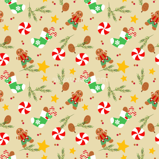 Seamless 3D PBR Digital Paper Texture Featuring Christmas Stockings, Gingerbread Men & Candy