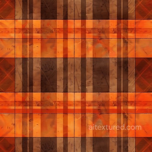 Seamless 3D PBR texture of orange and brown plaid fabric with subtle scratches texture preview