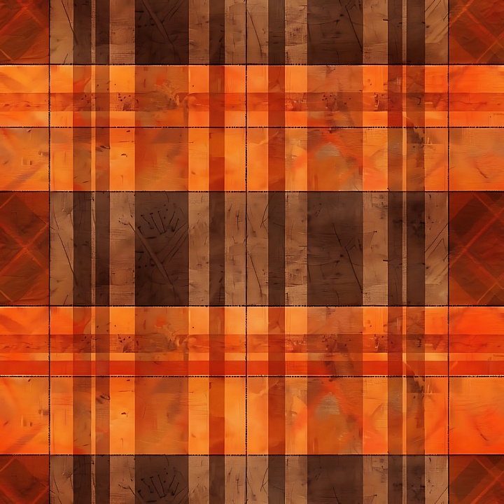 Of Orange And Brown Plaid Fabric With Subtle Scratches seamless PBR texture preview