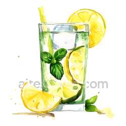 seamless Refreshing Lemon and Mint Water Illustration for Breakfast Themes texture 8k free download PBR