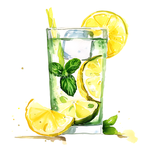 Refreshing Lemon and Mint Water Illustration for Breakfast Themes