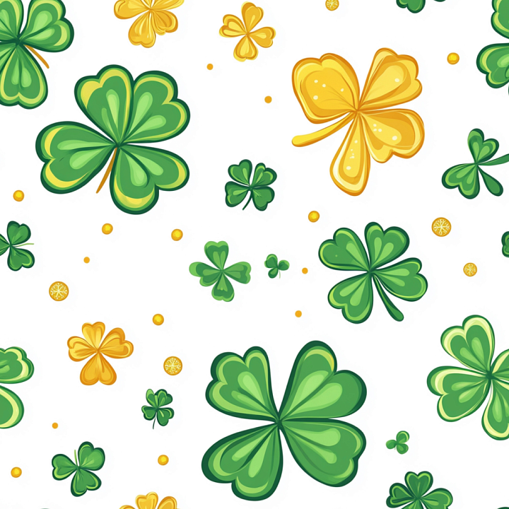 St Patrick Digital Paper Bundle of Green and Gold Shamrocks on White Ba… seamless PBR texture preview
