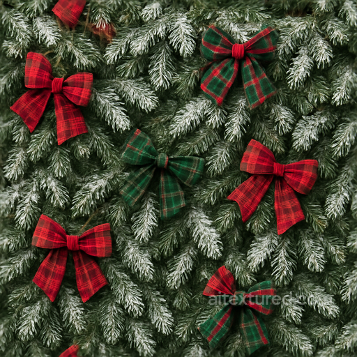 Christmas Garland Red Plaid Green Plaid Snow Covered Pine Frost Crystals seamless Merry christmas PBR texture