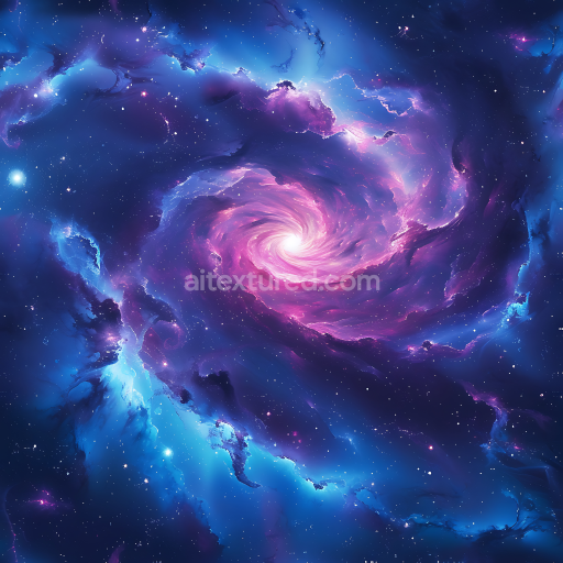 Seamless 3D Space PBR Texture Featuring Spiral Galaxy with Vibrant Nebula Swirls