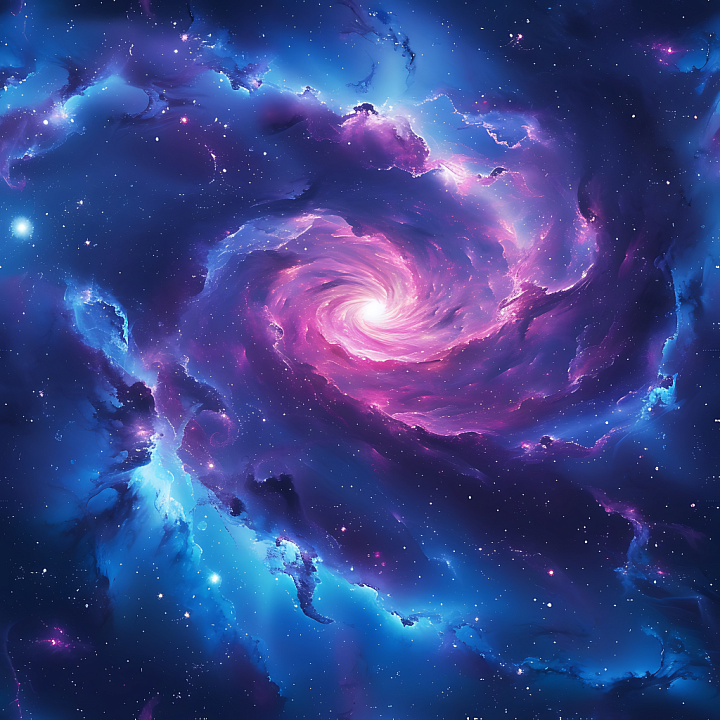Space Featuring Spiral Galaxy with Vibrant Nebula Swirls seamless PBR texture preview