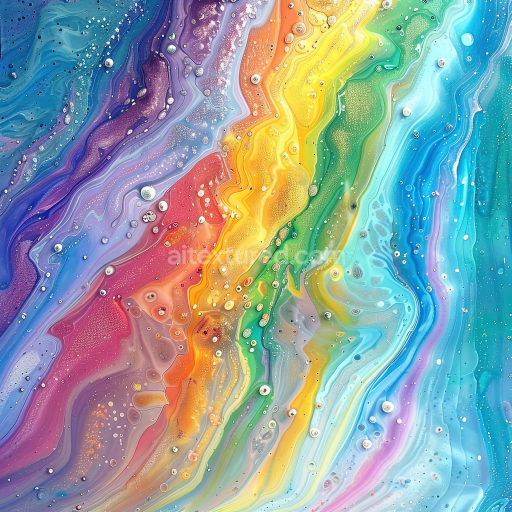 Seamless 3D Alcohol Ink PBR Texture Featuring Vibrant Rainbow Fluid Waves and Organic Marbling