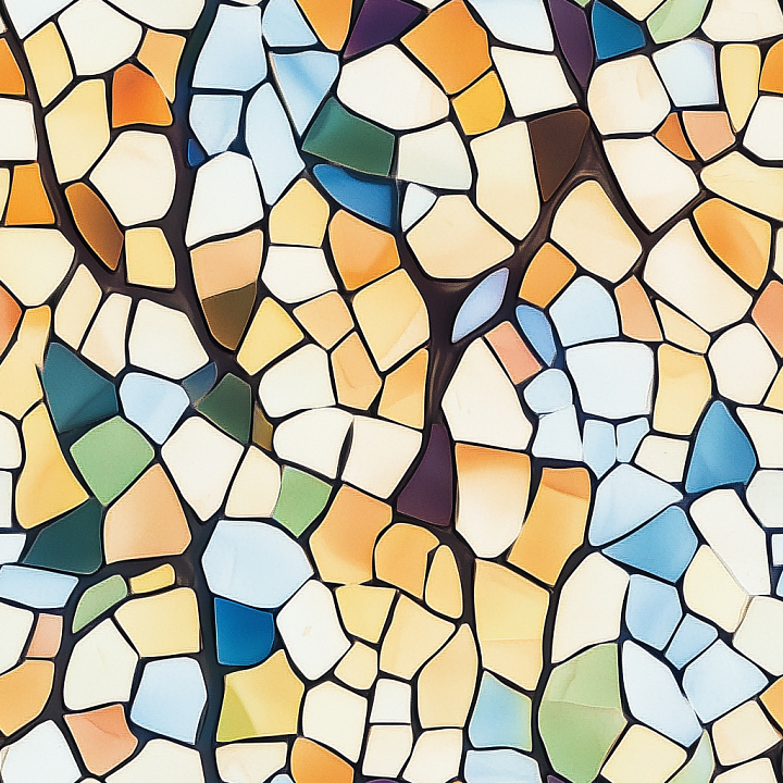 Mosaic of Colorful Broken Ceramic Tiles with Matte Finish seamless PBR texture preview
