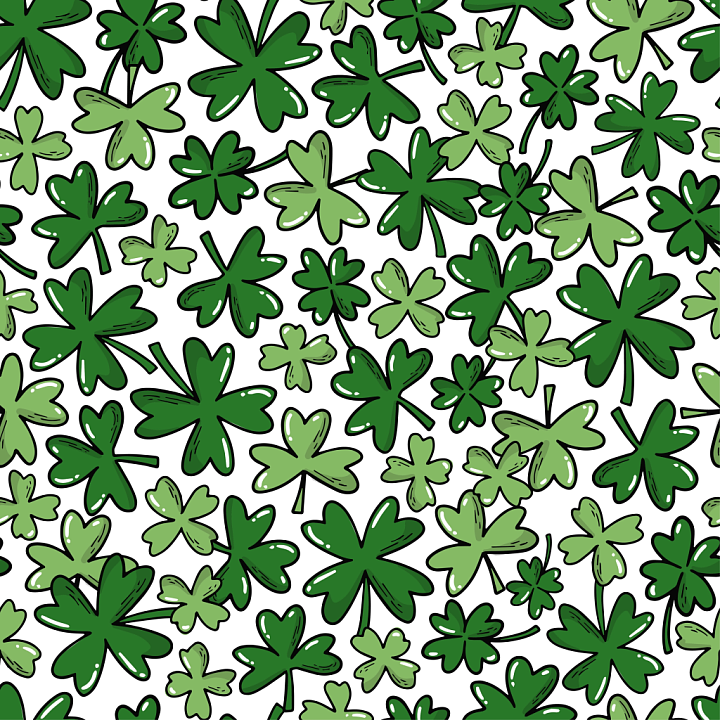 St Patrick Digital Paper Bundle of Hand-Drawn Green Shamrocks on White… seamless PBR texture preview