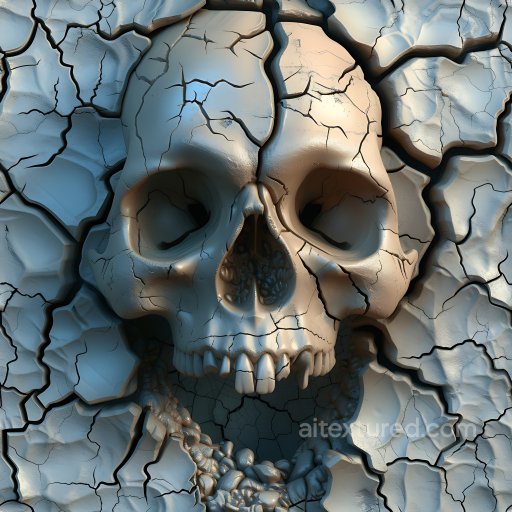 Cracked Dry Earth PBR Texture Featuring Embedded Skull Detail seamless Cracked & Holes PBR texture