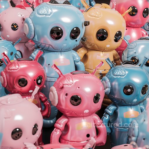 Inflated PBR Texture of Shiny Vinyl Toy Robots in Pastel Colors seamless Inflated PBR texture