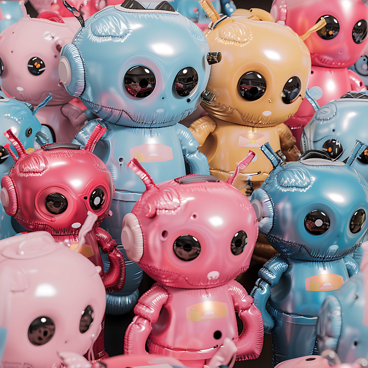 Inflated of Glossy Vinyl Robot Plush in Pastel Colors seamless PBR texture preview