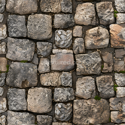Preview — Seamless 3D Weathered Stone Pavement PBR Texture with Natural Erosion and Moss