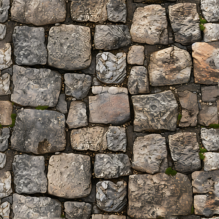 Weathered Stone Pavement with Natural Erosion and Moss Asphalt seamless PBR texture preview
