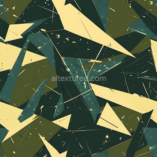 Seamless 3D Geometric Camouflage PBR Texture with Angular Shapes and Olive Palette