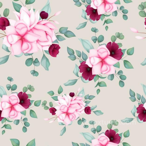 Floral Fabric Texture Featuring Delicate Pink and Burgundy Flowers seamless Pink Flower PBR texture