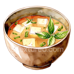 seamless Watercolor Style Miso Soup with Tofu Breakfast Illustration texture 8k free download PBR